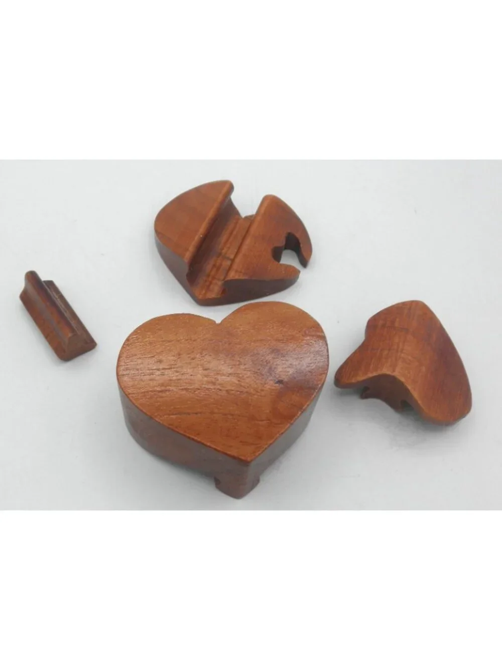 Wood Carved Trinket Keepsake Jewelry Heart Shaped Treasure PUZZLE BOX 4 Piece - Picture 9 of 11